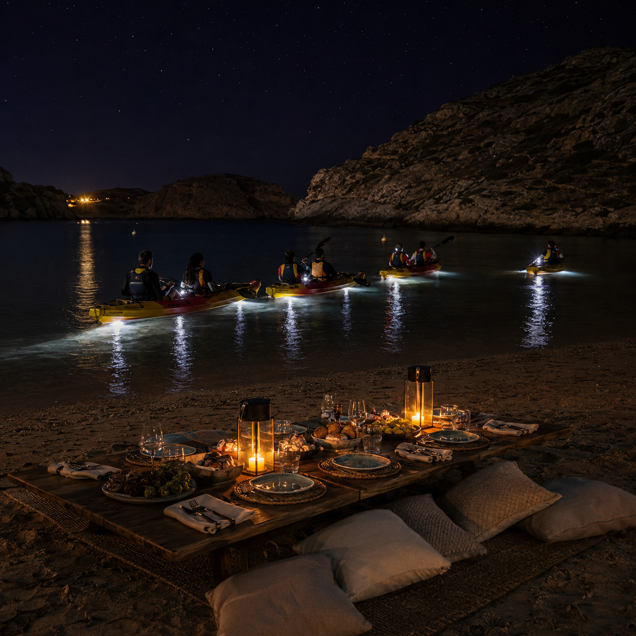 Aventura Nocturna: Kayak y Cena bajo las Estrellas